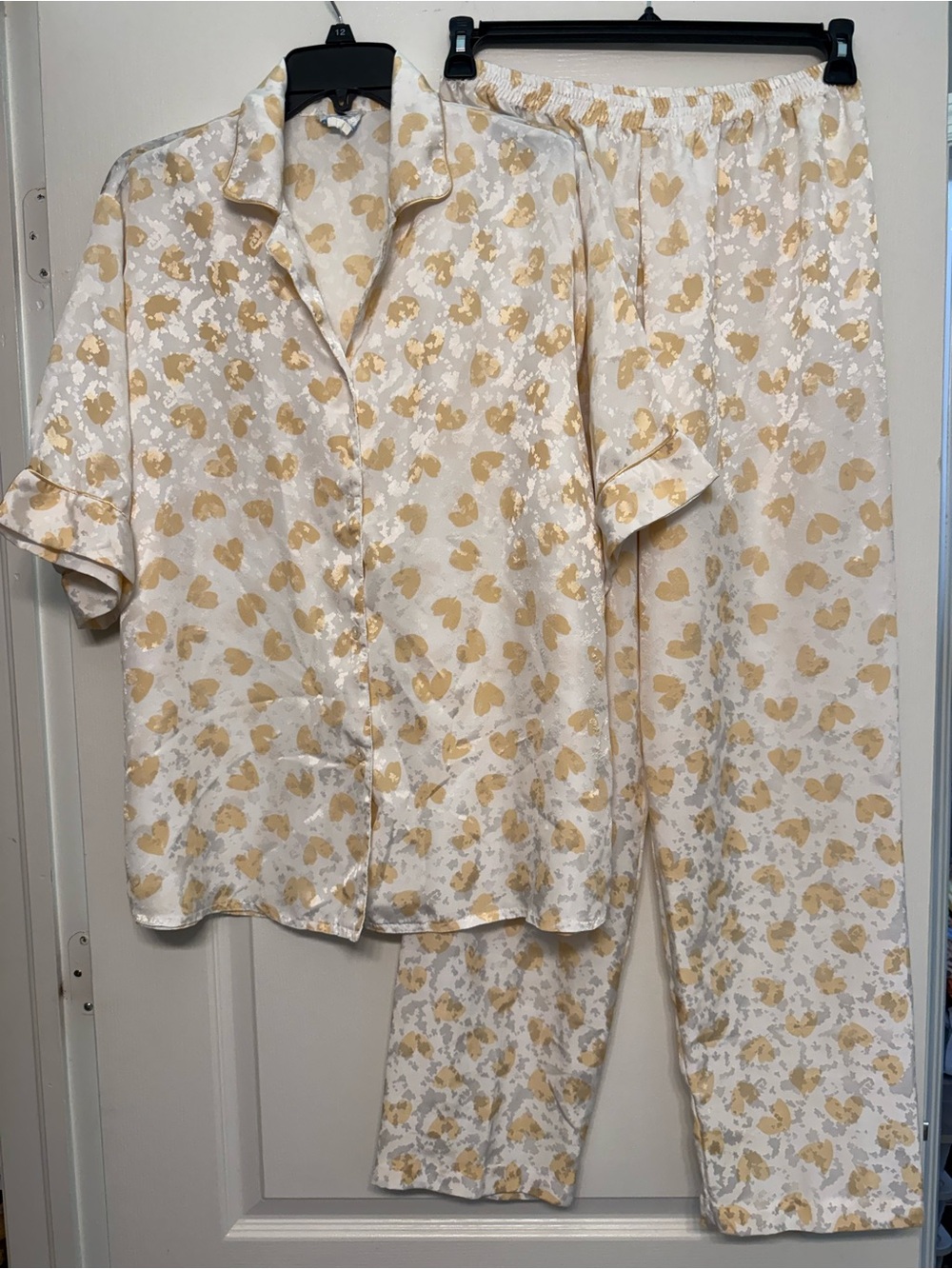 Vintage Eve Stillman NY Satin Heart Pajama Set Med Large No Size Cream Gold